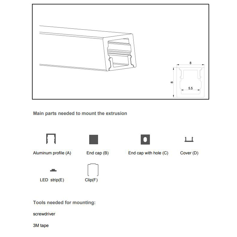 The parts of super tiny LED channels