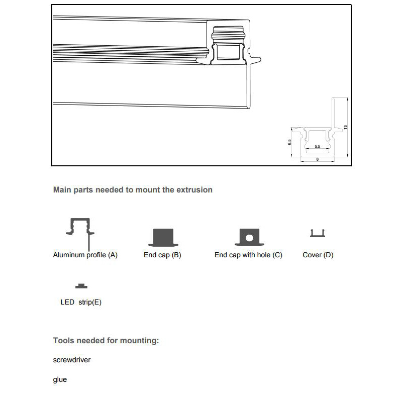 The parts of mini size LED strip channels