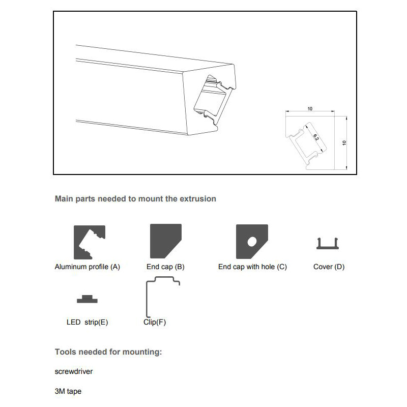 The parts and accessories of tiny LED channels for under cabinet