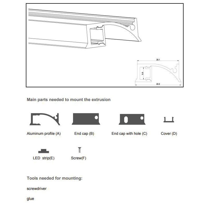 The parts and accessories of the cabinet aluminum LED channels.
