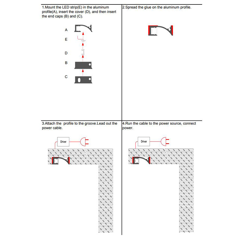 The manual of how to install the cabinet lighting aluminum channels.