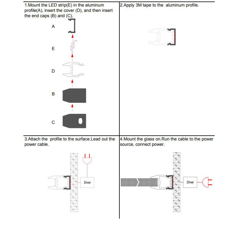 How to mount the edge lit aluminum LED profiles