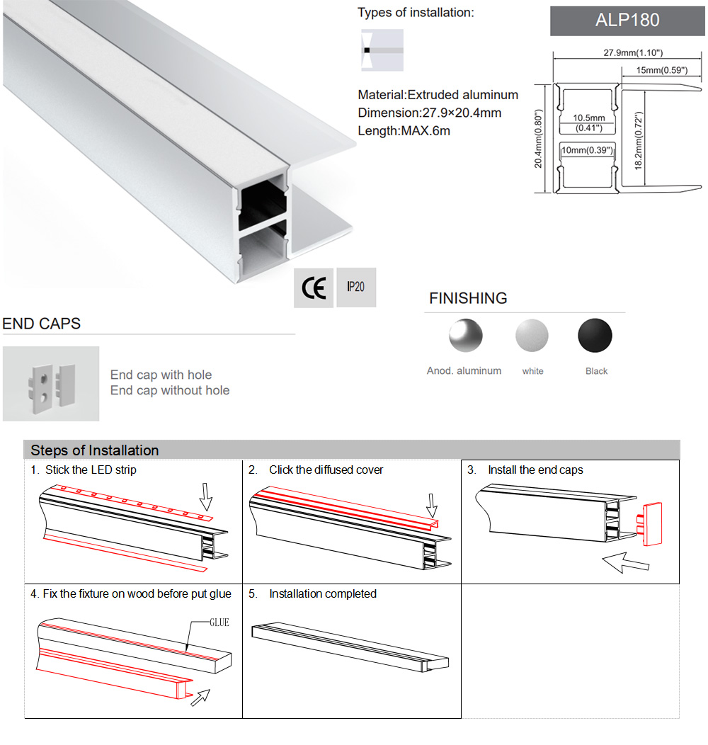 The details of 18mm cabinet shelf lighting LED extrusions