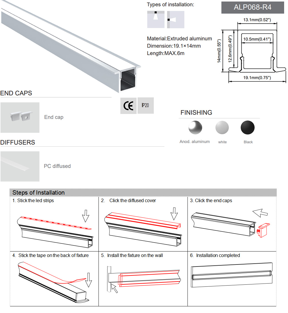 Plasterboard Flush Mounted Aluminium LED Profile Ceiling Light
