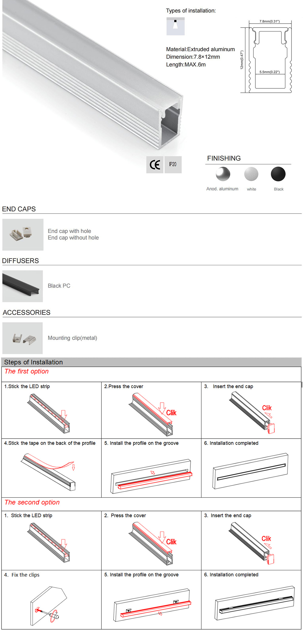 Tiny recess LED channel profile