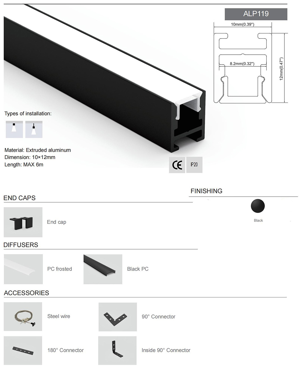 Black LED Profiles for commercial pendant fixtures