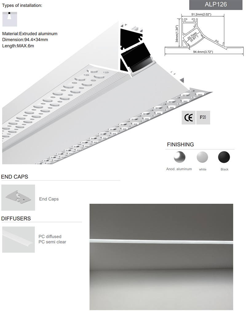 The details of wall washing gypsum LED channels
