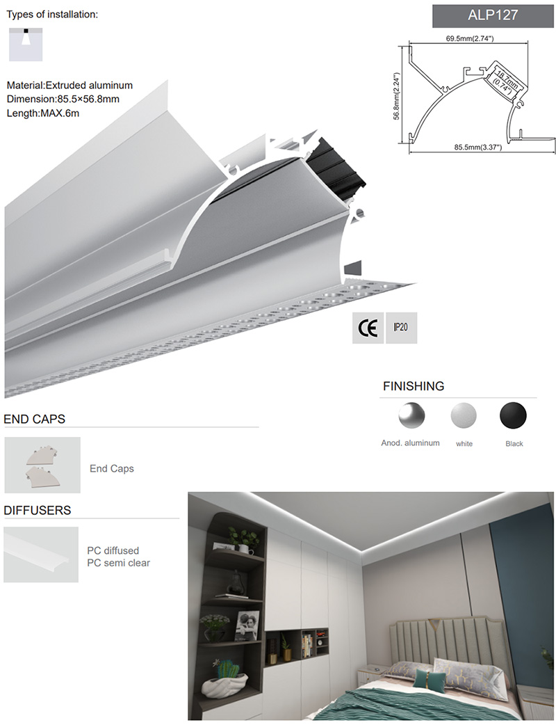 The details of modern interior wall washer LED profiles