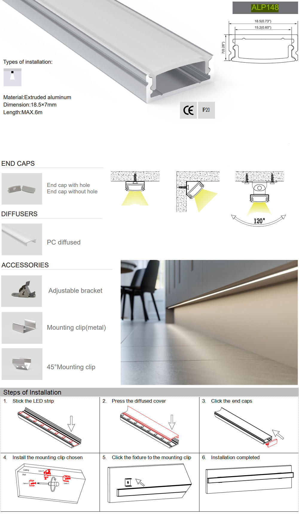 The details and installation of the low profile aluminium LED strip light channels