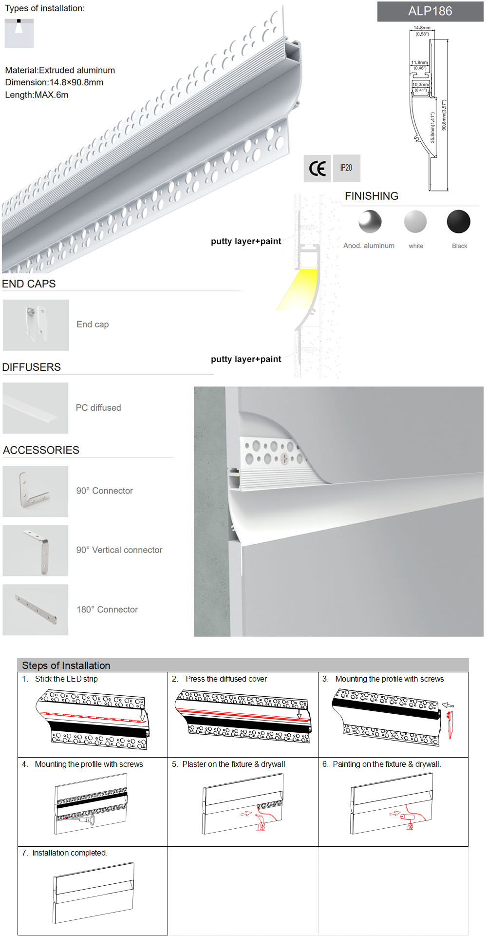The details of LED strip housing for wall wash lighting