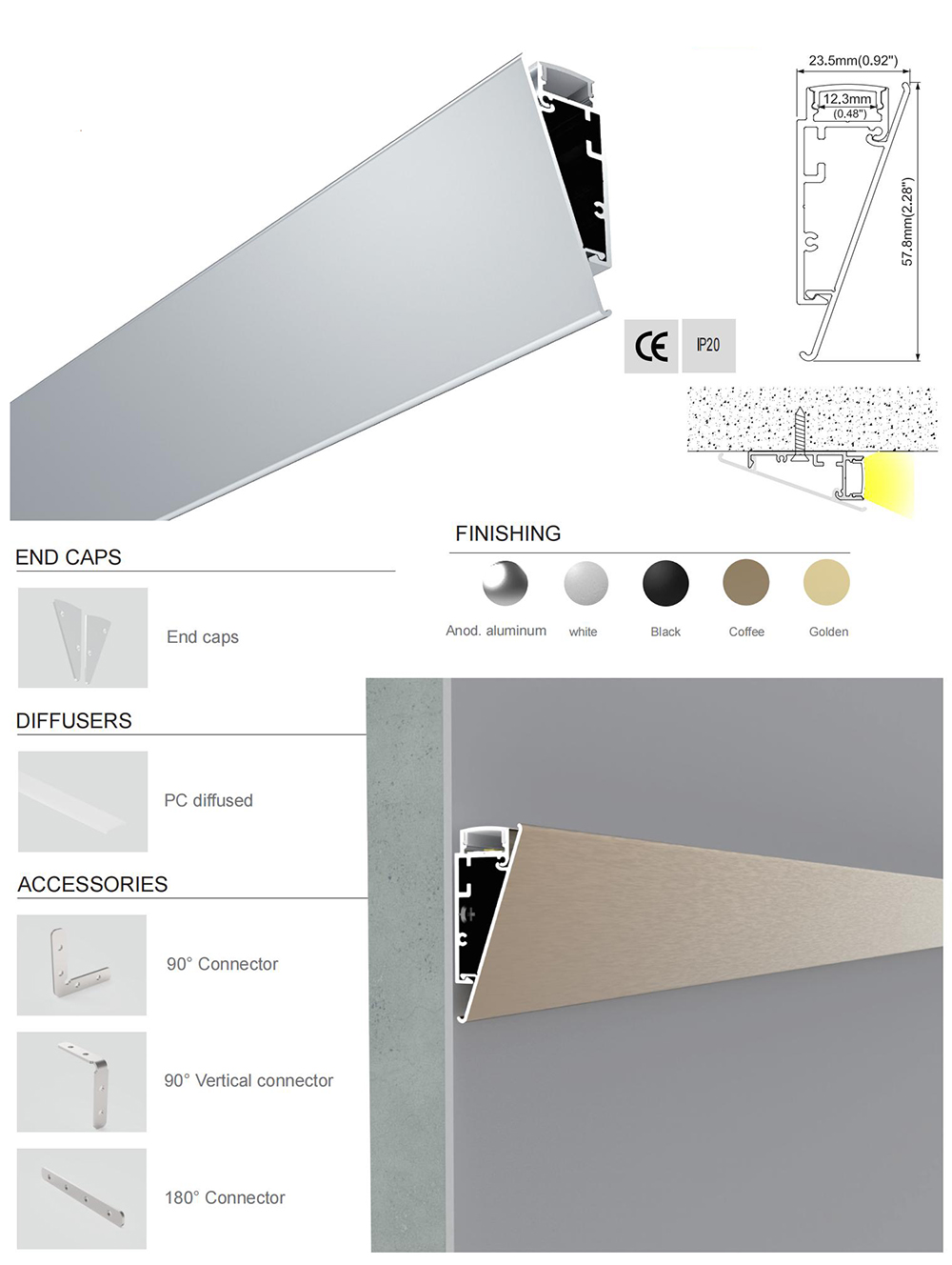 Details of ALP188 crown molding aluminum LED profiles