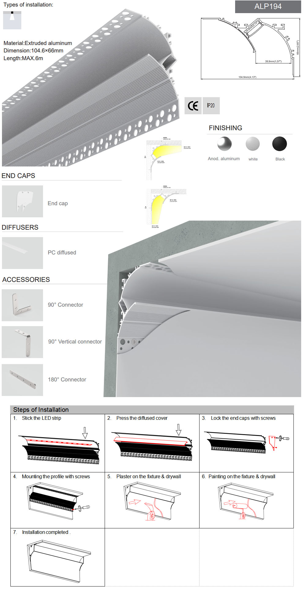 The details of installation steps of LED 45 degree channel light