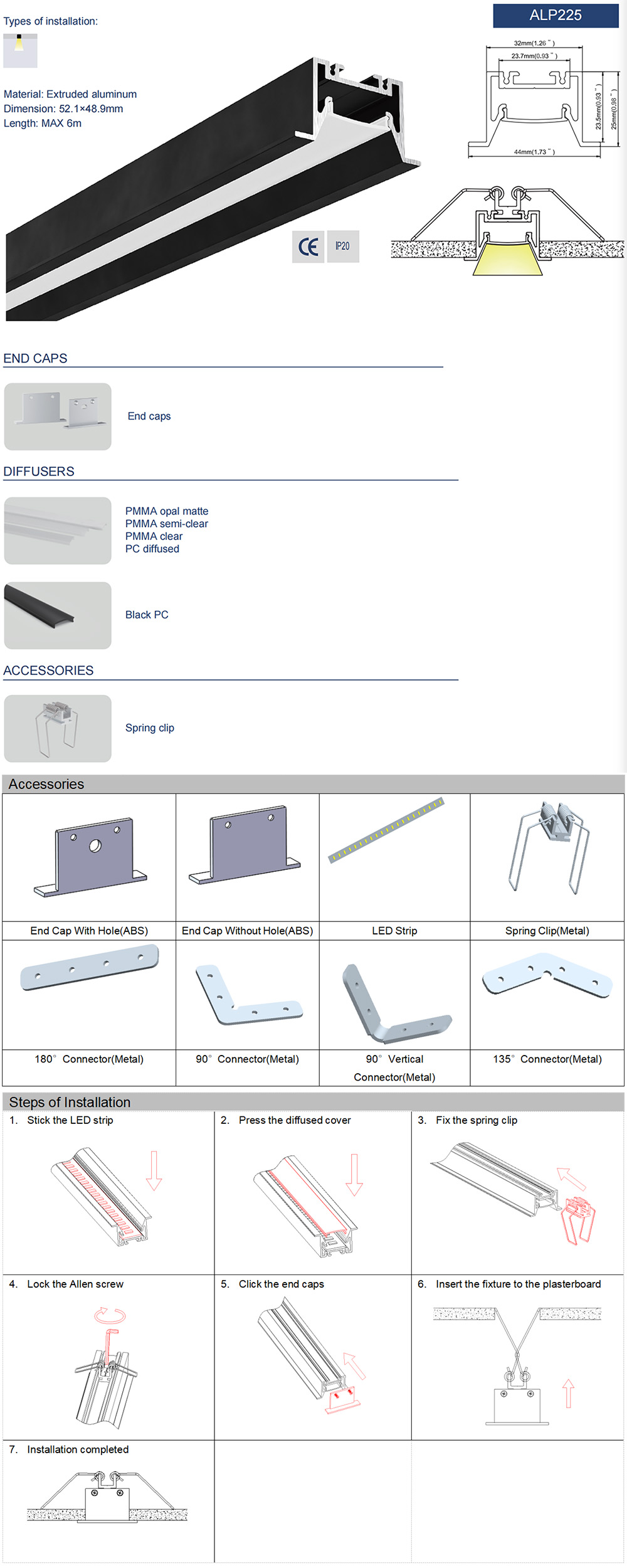 The detail and installation of recessed ceiling LED Light Fixtures with anti-glare design