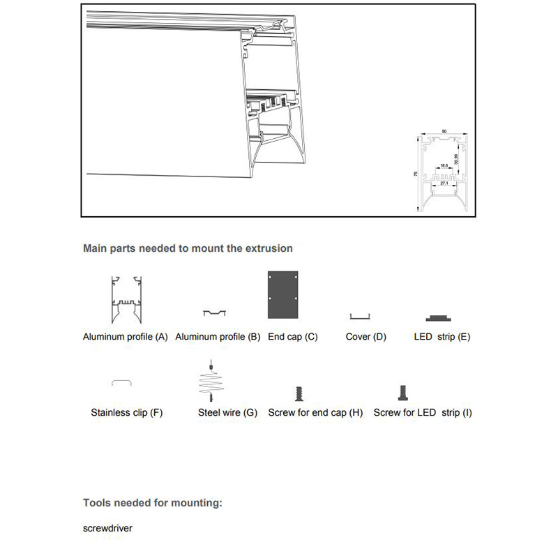 50mm LED Profiles For Indirect Light