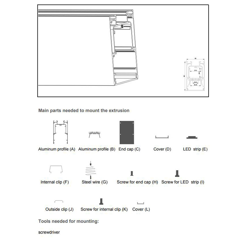 60mm Aluminum LED Channel Holder