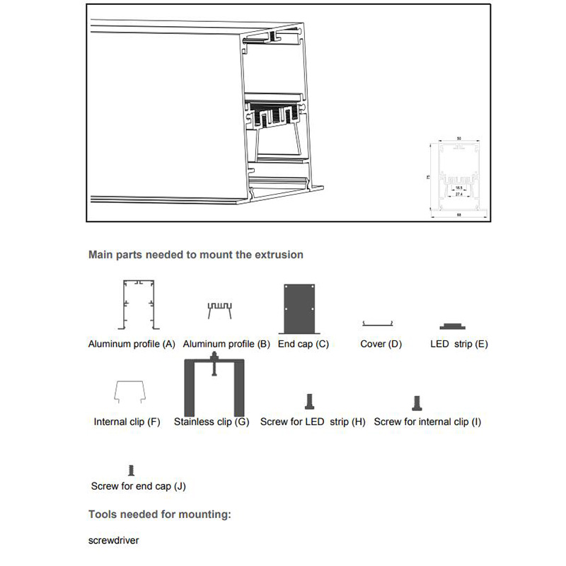 68mm Recessed Ceiling Strip Light Diffuser