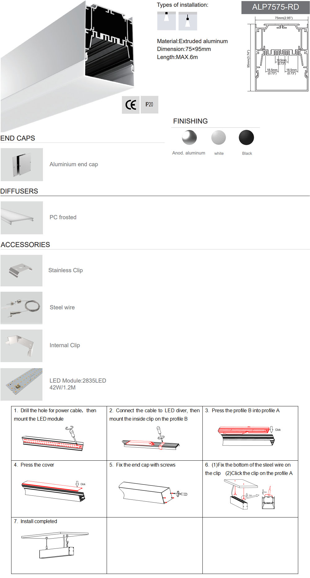black aluminium channel for led strip lighting