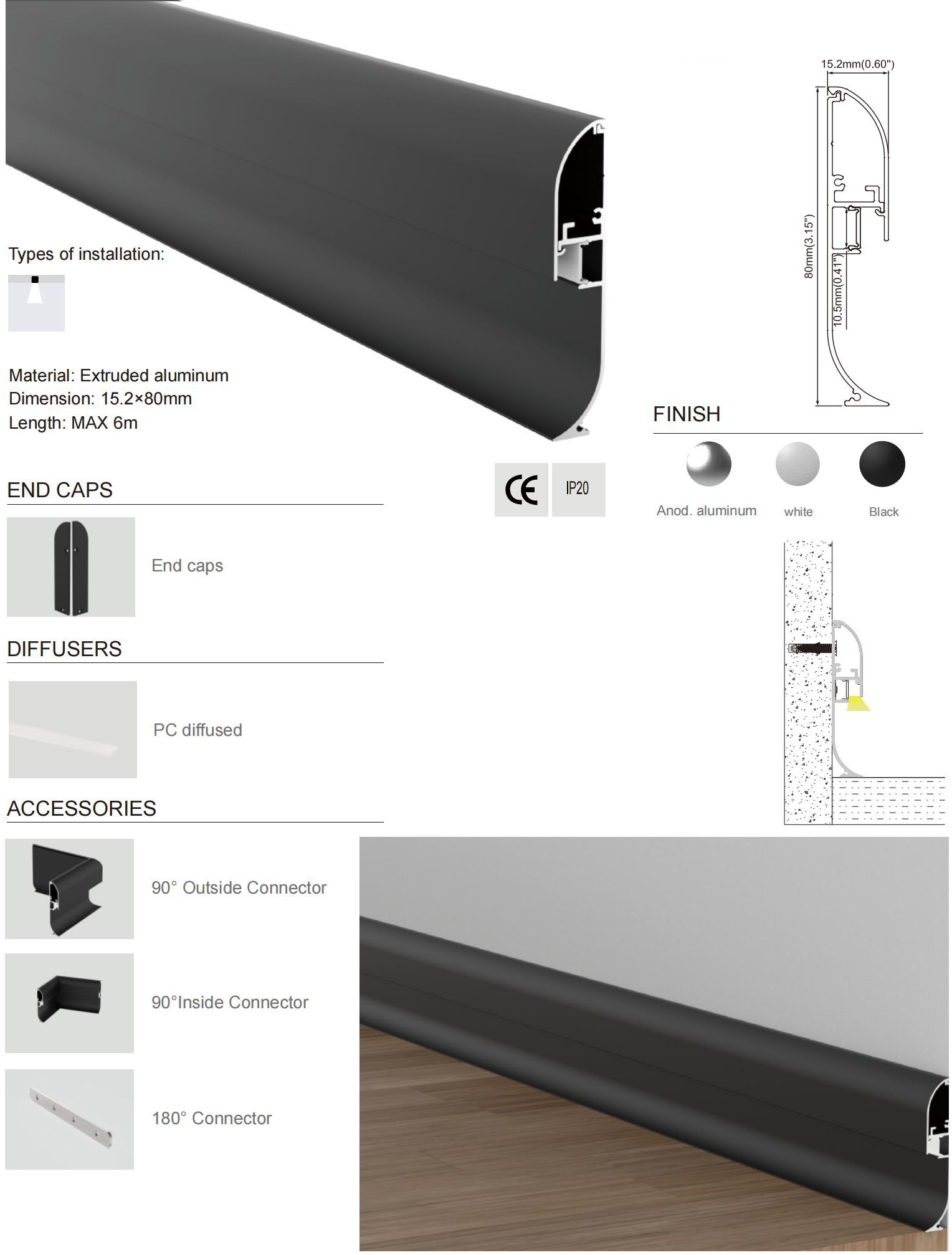 Black Toe Kick LED Light Channel
