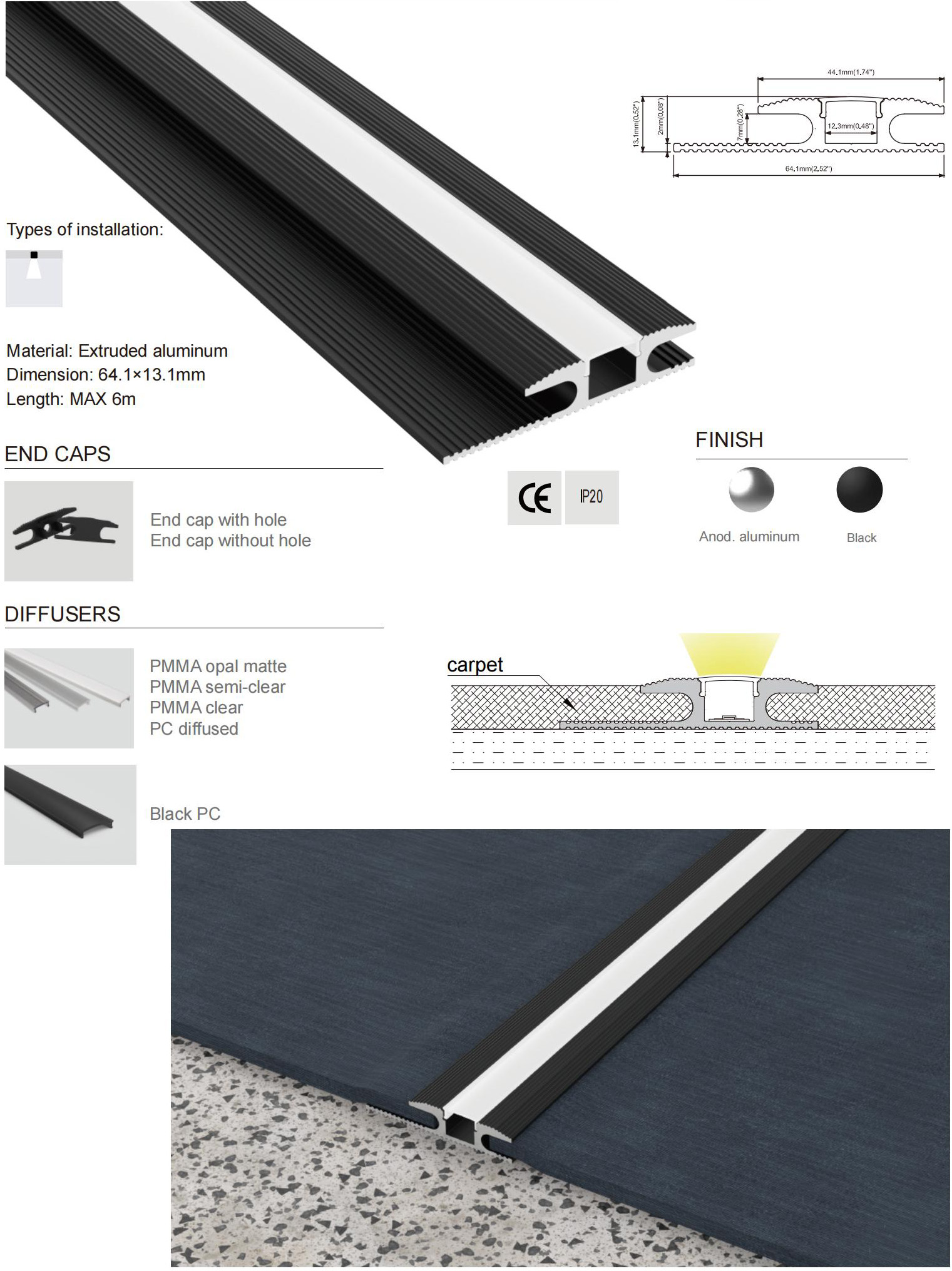 The details of carpet joint aluminum LED channels