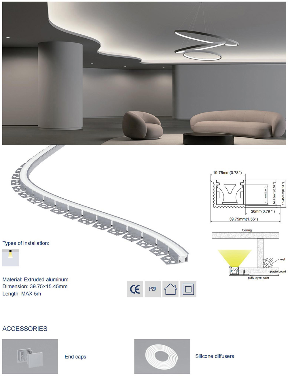 Side bend flexible LED drywall channel for seamless cove lighting design