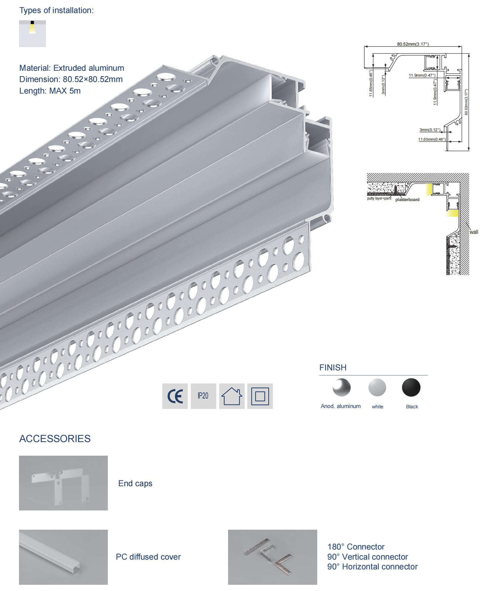 The specification of LB245 cornice light LED channel
