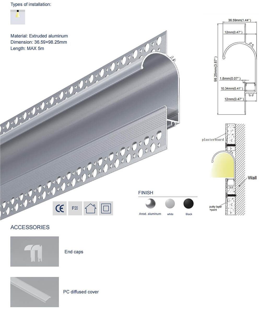 Ledbe wall washer drywall LED profiles