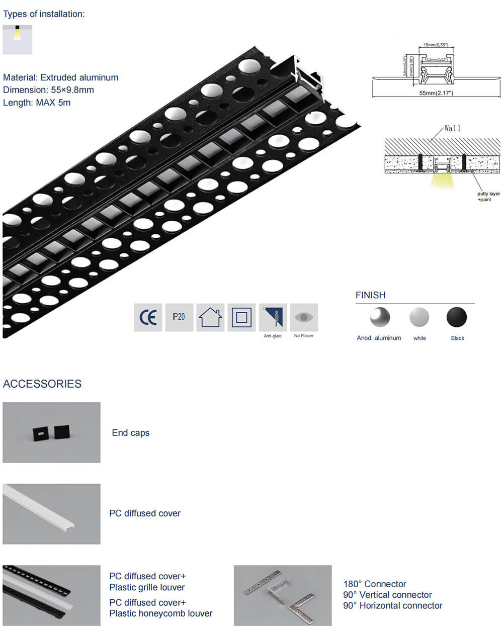 The details of boardless drywall recessed LED strip channels