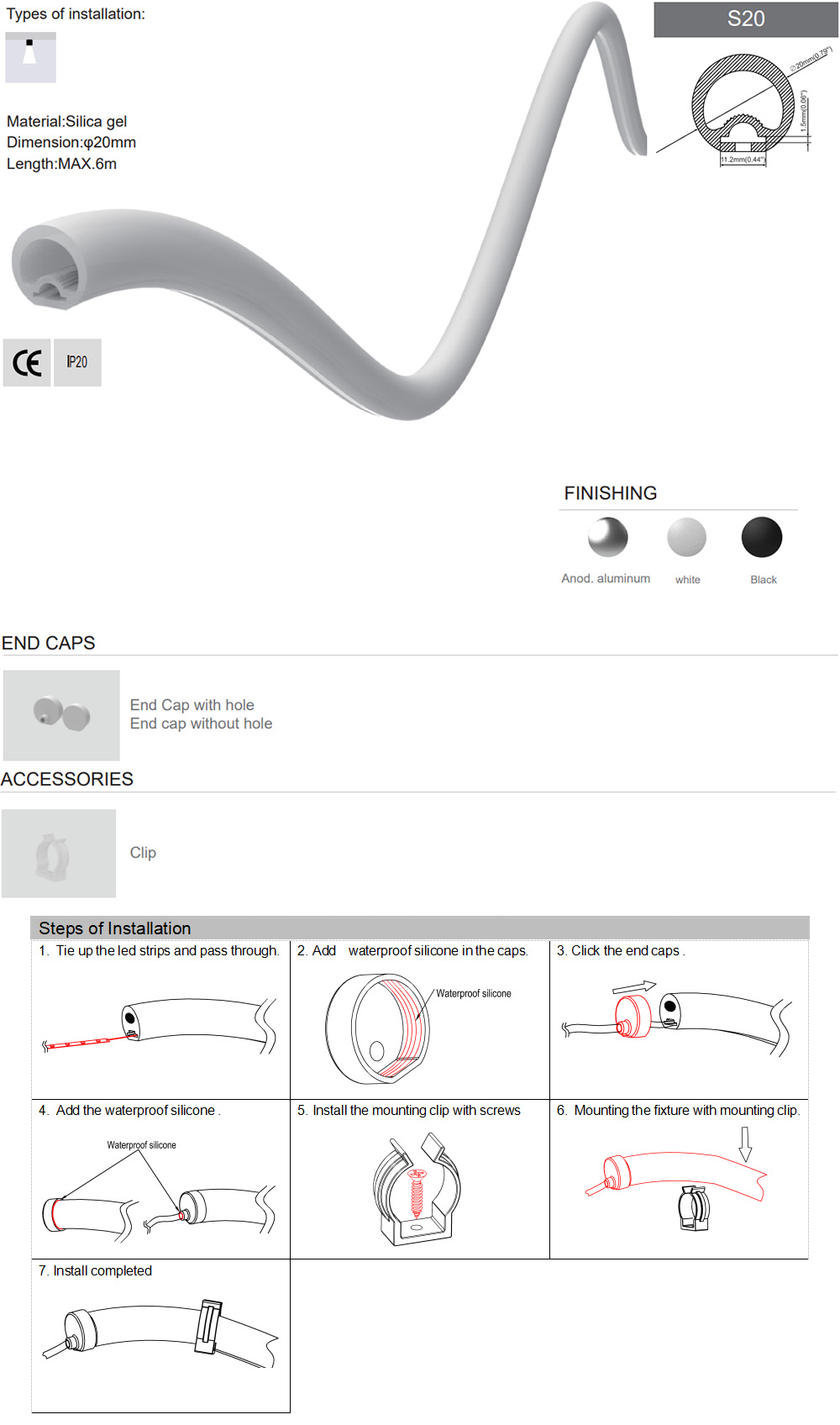 The details of silicone round LED channels