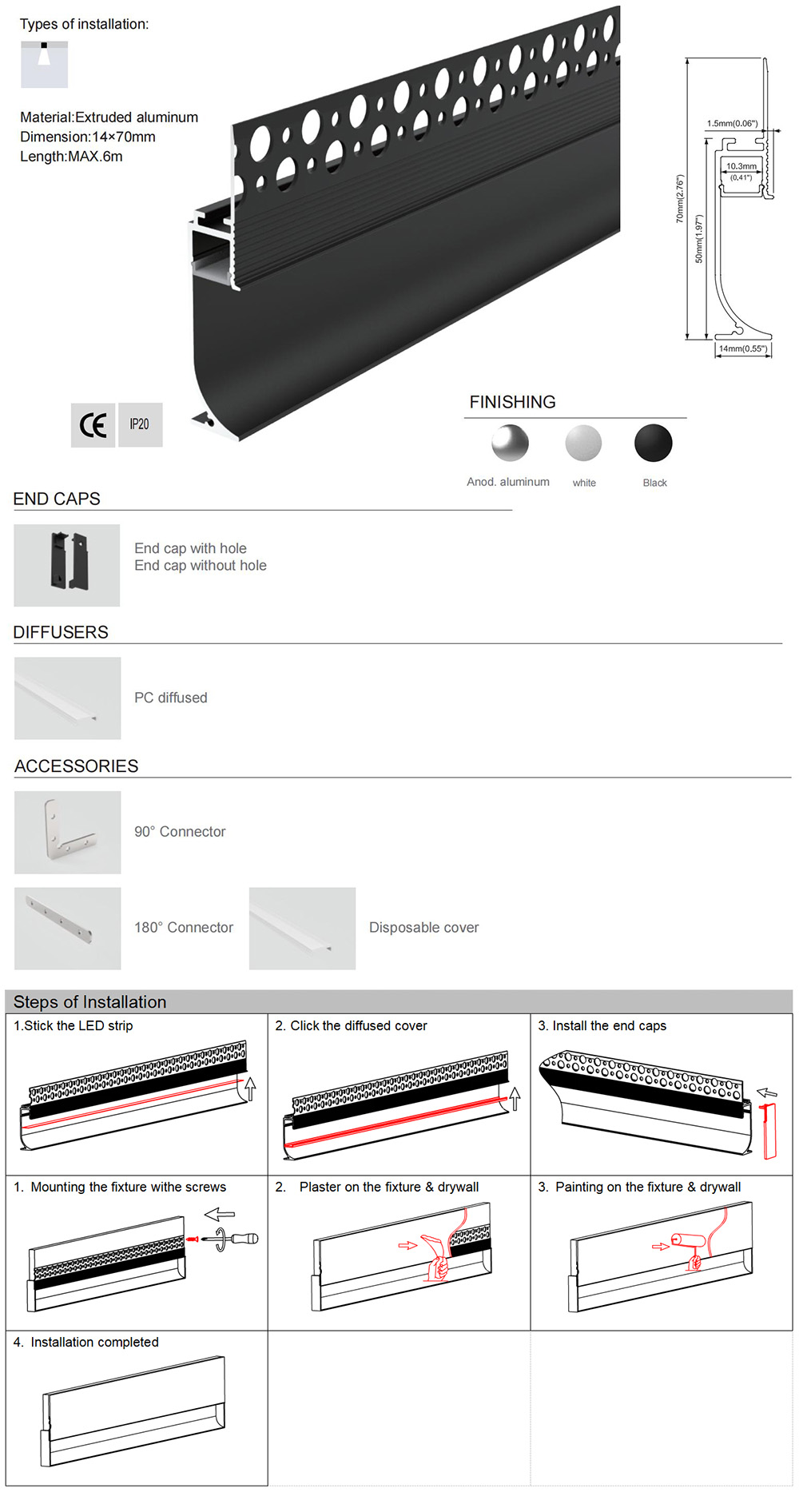 Black baseboard LED channels details and how to install