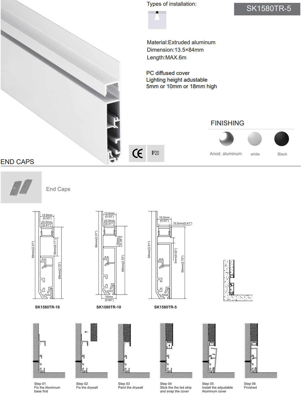 The details of plaster-in baseboard lighting channels