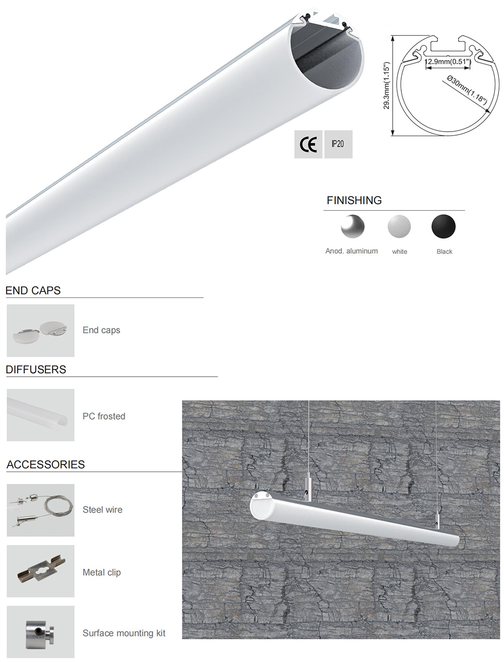 The details of 30mm light diffuser tubes