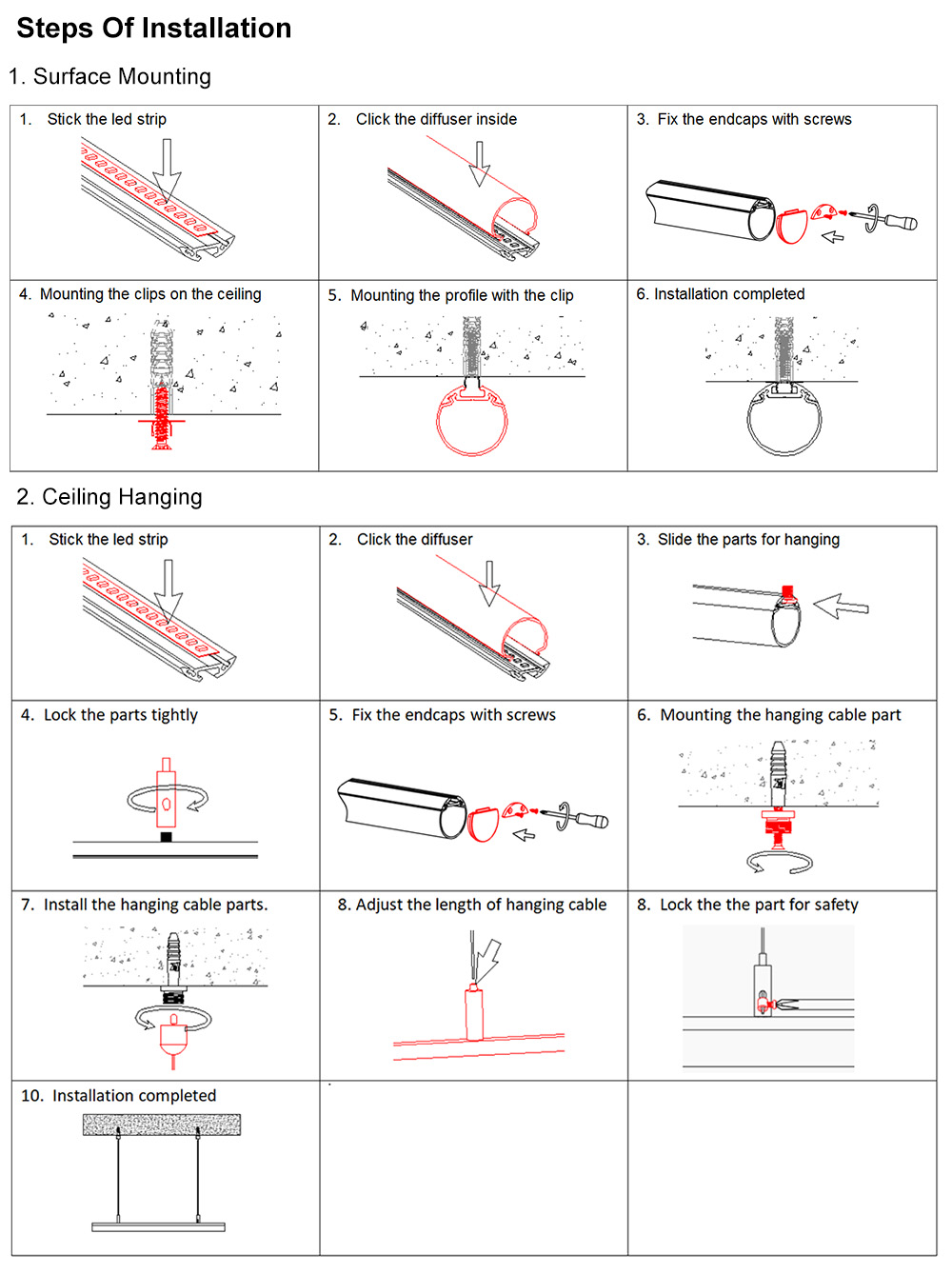 The ways of installing the round aluminum LED channels