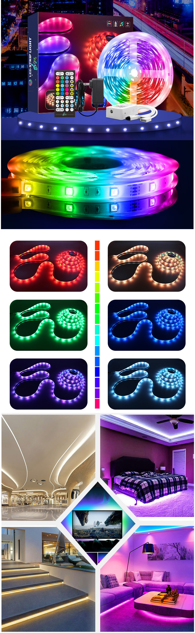 5050 RGB LED Strip Kit With WIFI Music LED Controller