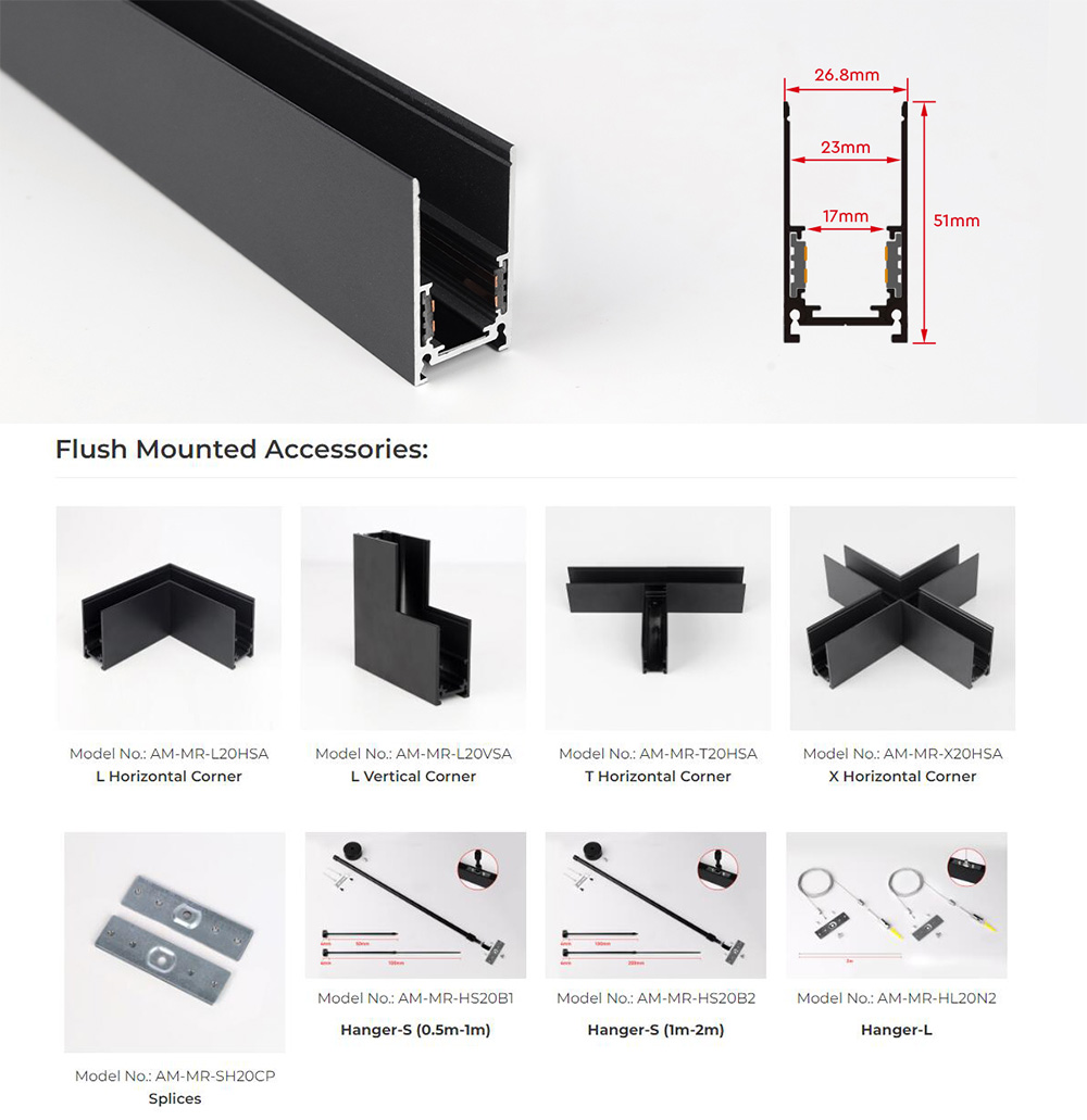 The details of suspended magnetic rails and accessories
