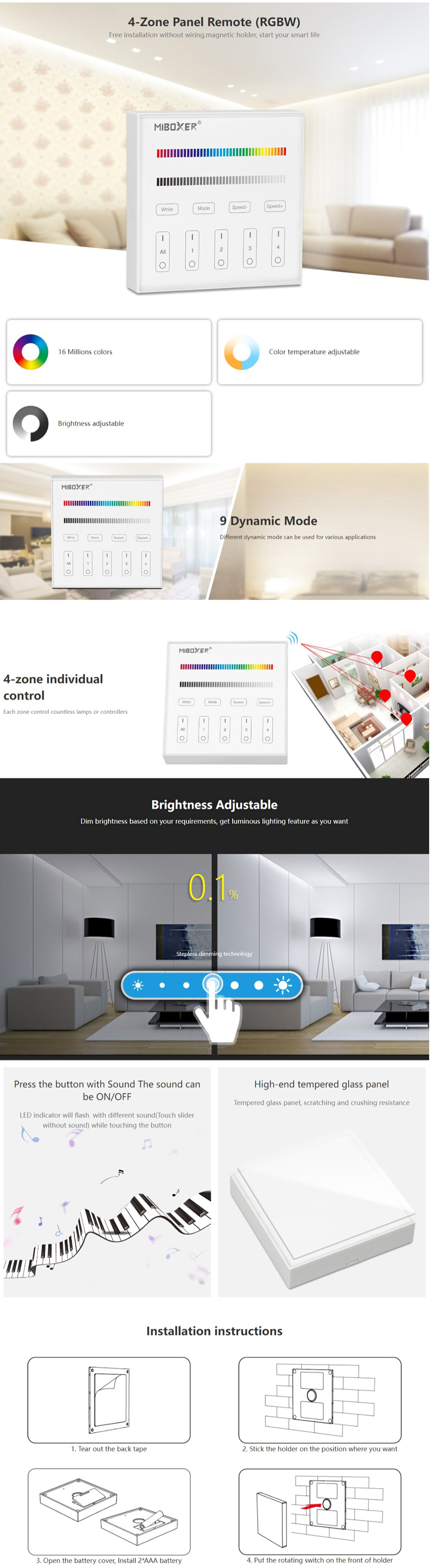 Battery Powered RGBW LED Panel Remote Control