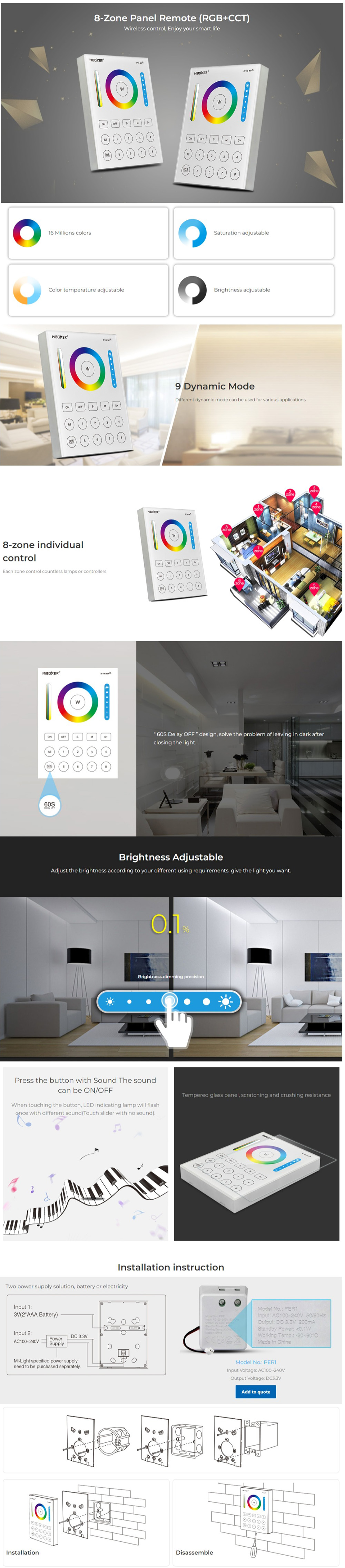 MiBoxer B8 8 Zones Smart Panel Remote Controller