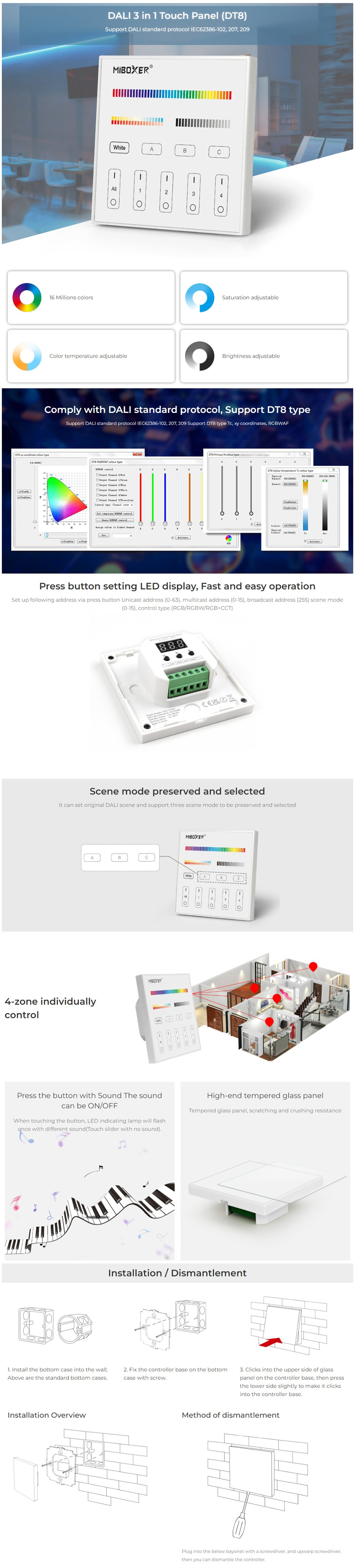 MiBoxer DP3S RGBWW DALI DT8 Dimming Panel
