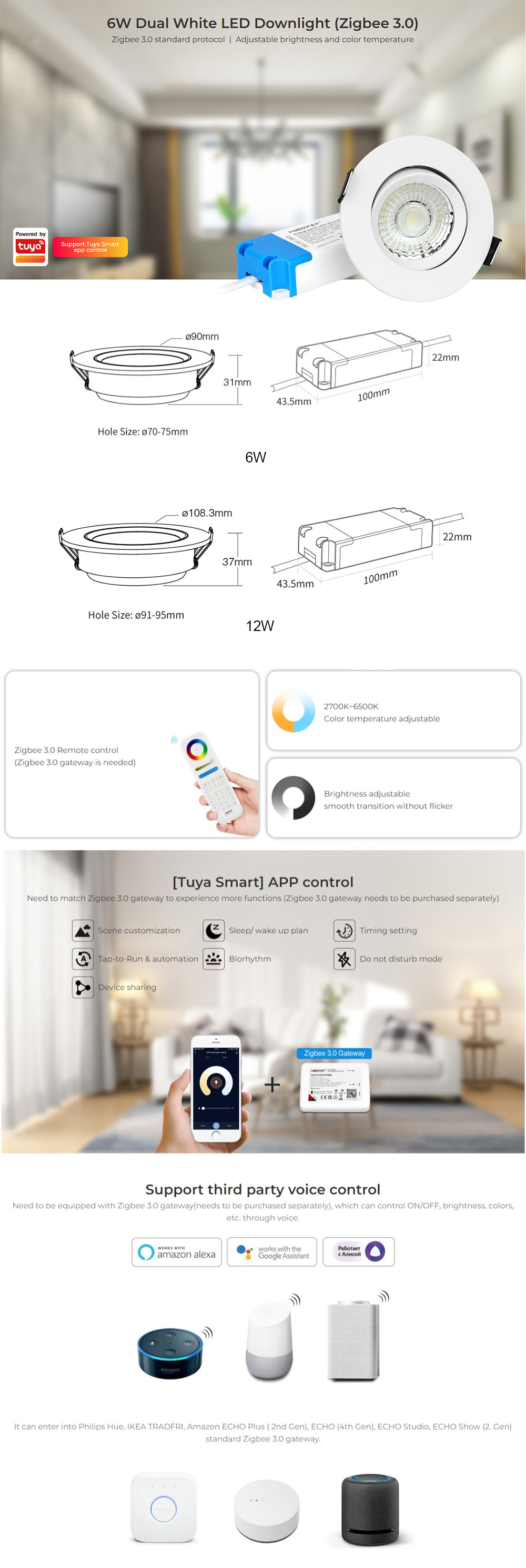Dimmable Dual White Zigbee Downlights