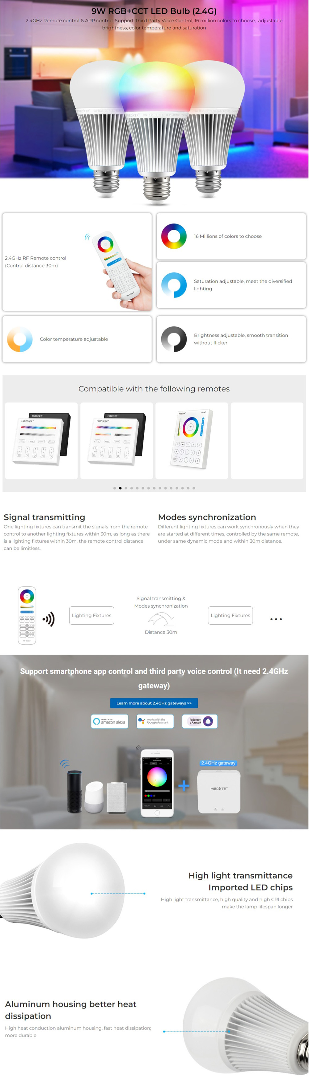 MiBoxer FUT012 RGB CCT 9 Watt LED Bulb