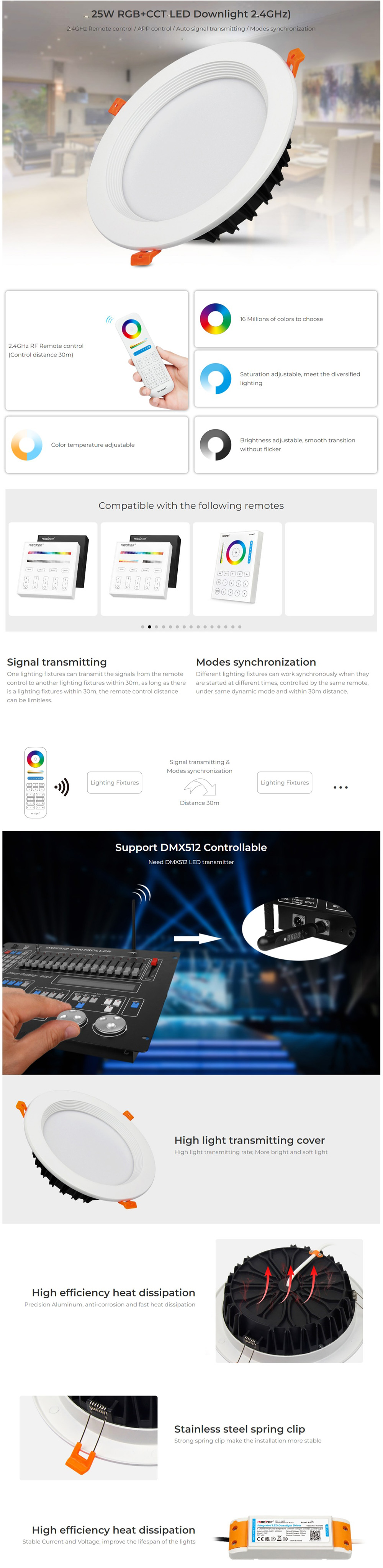 RGB+CCT LED Recessed Lighting Adjustable