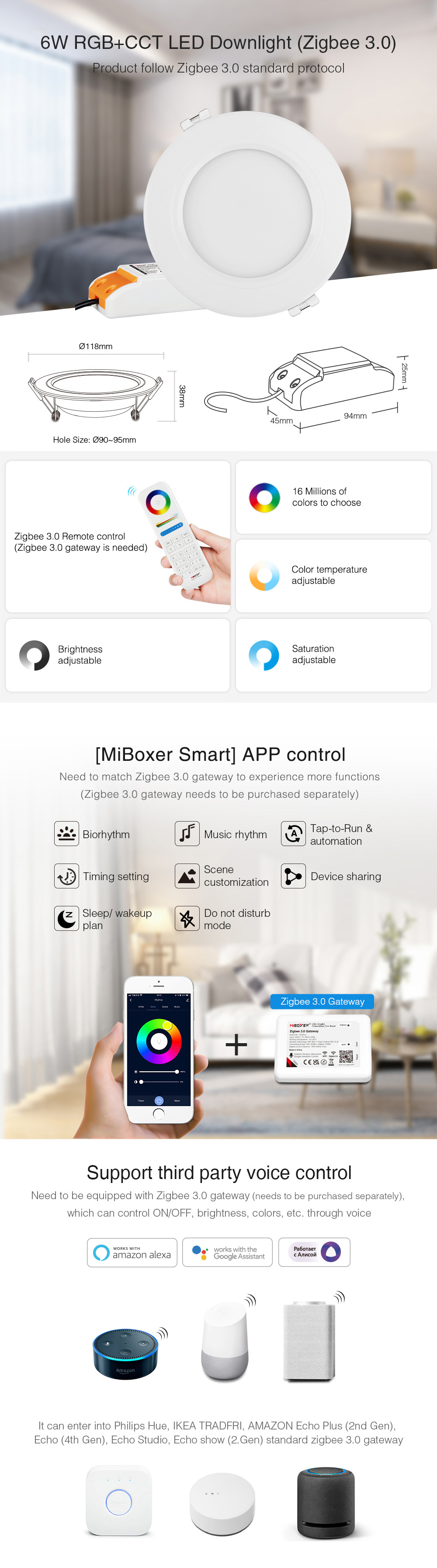 zigbee 3.0 down lights led
