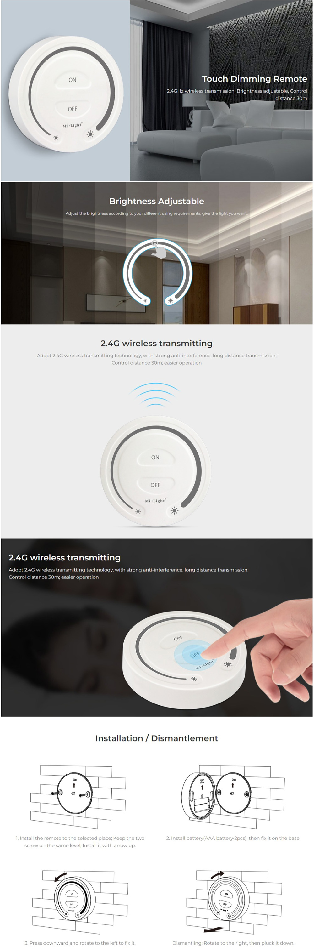 2.4G Wireless MiBoxer FUT087 Touch Dimming Remote