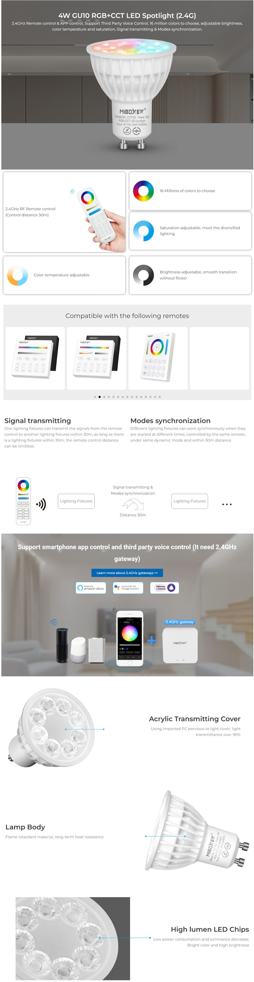 2.4G WIFI MiBoxer FUT103 RGB CCT GU10 Bulb