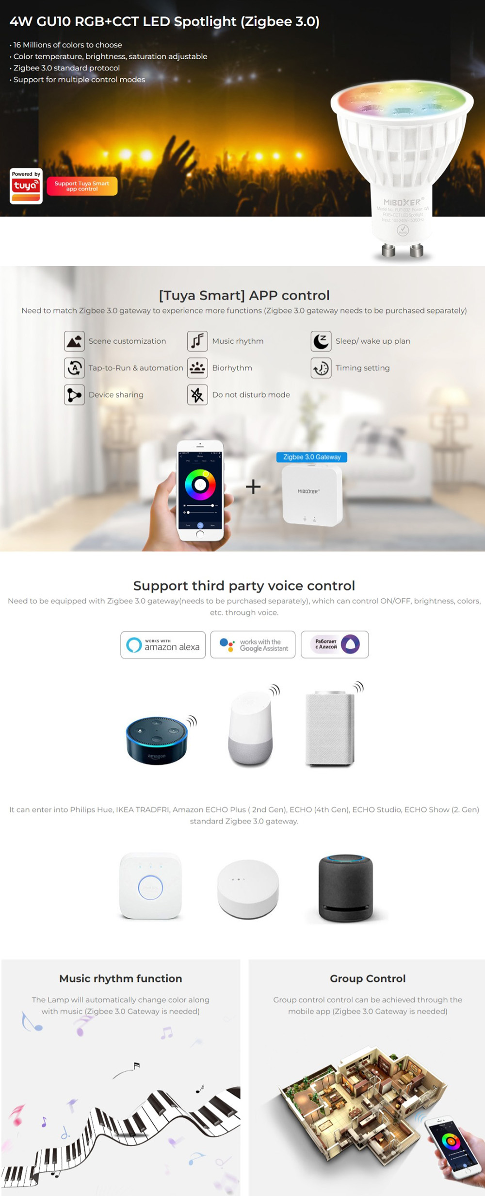 MiBoxer GU10 4W RGBWW Zigbee Light Bulb