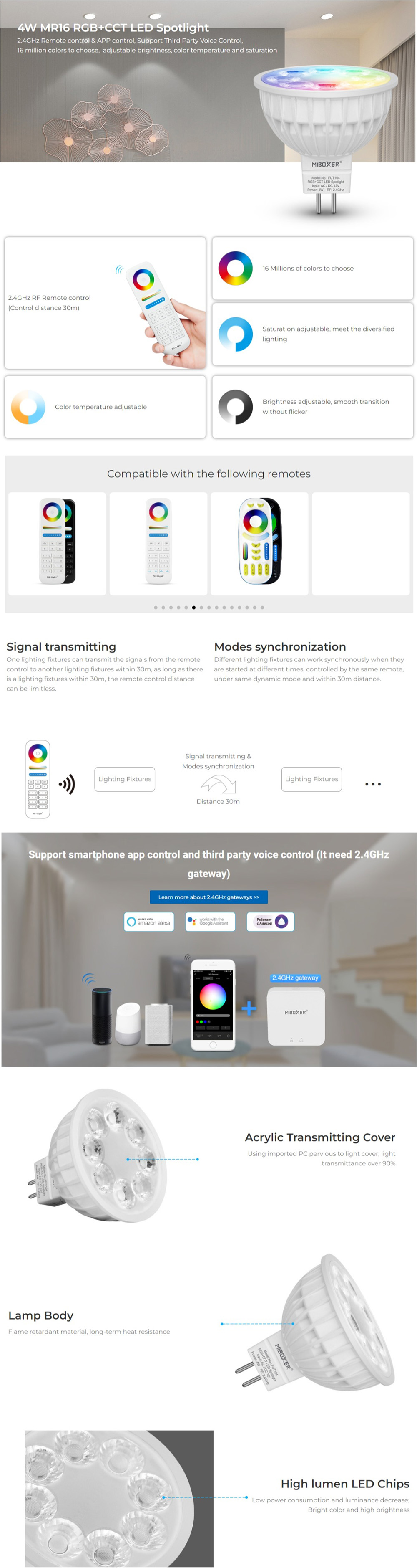 MiBoxer RGBWW MR16 LED Bulbs