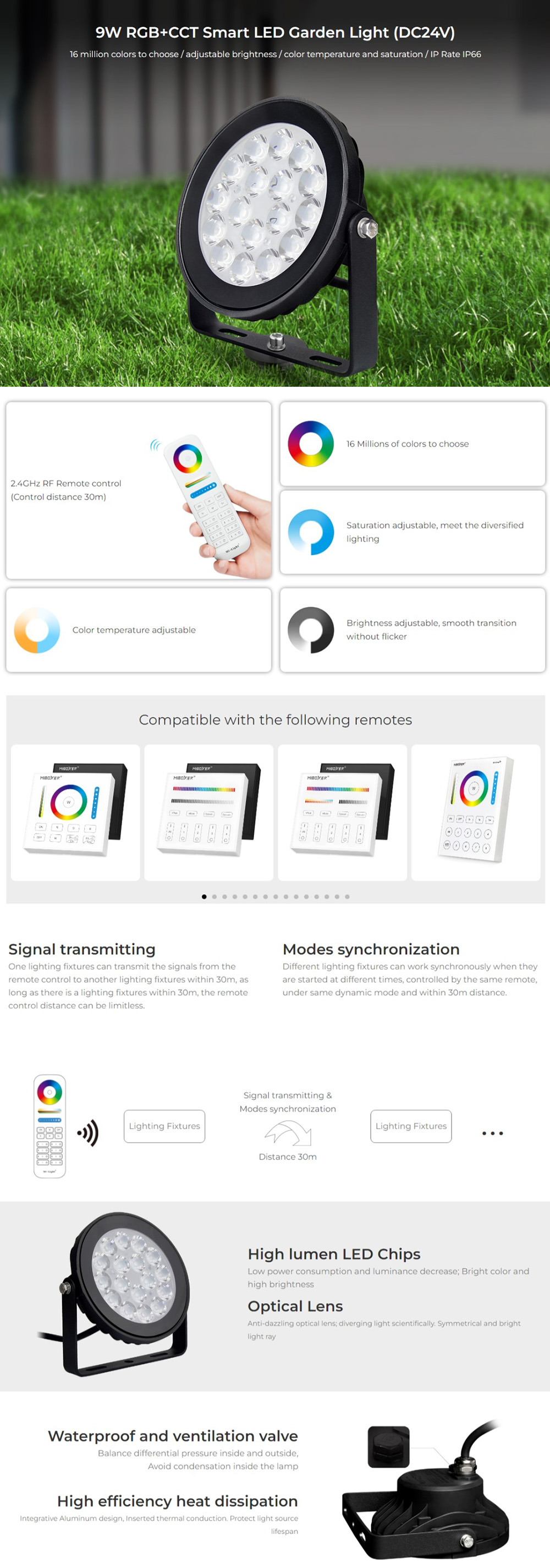 9W 24V RGB CCT Outdoor Landscape Lighting