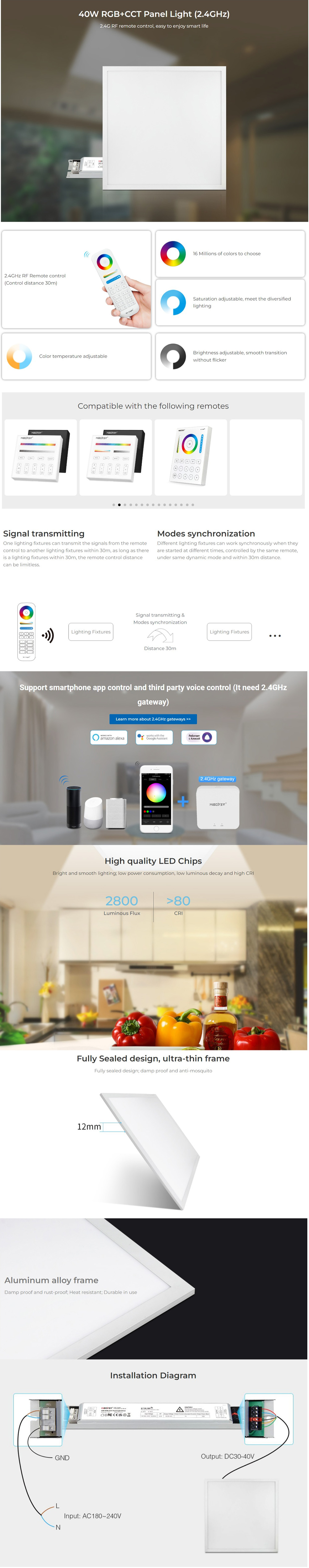 MiBoxer FUTL01 40W RGBWW LED Panel Light