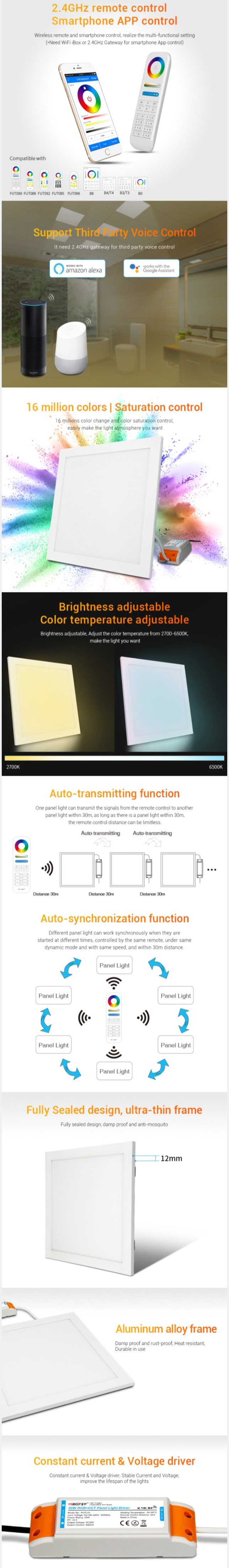 MiBoxer FUTL03 20W RGBWW Flat Panel LED Lights