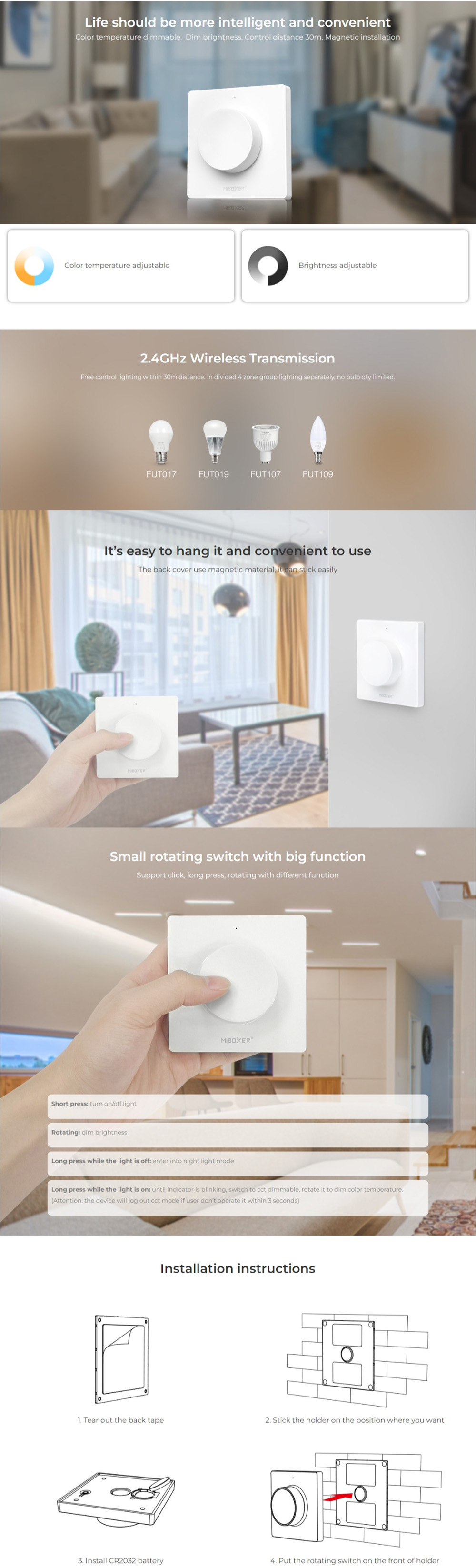 MiBoxer K1 Rotating Switch Panel Remote