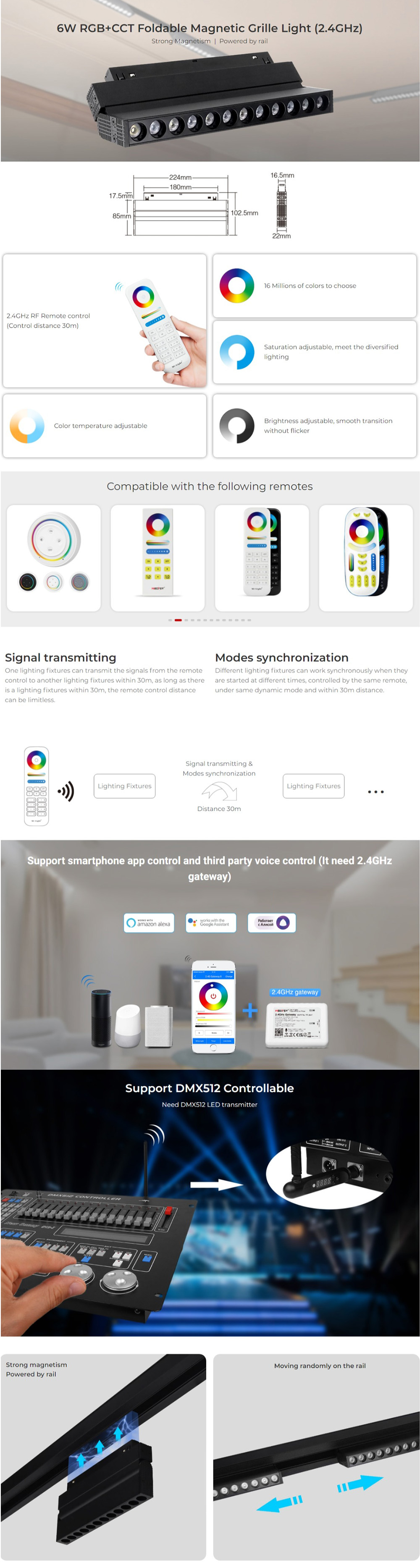 12W 2.4G RF Control Track Light Fixtures